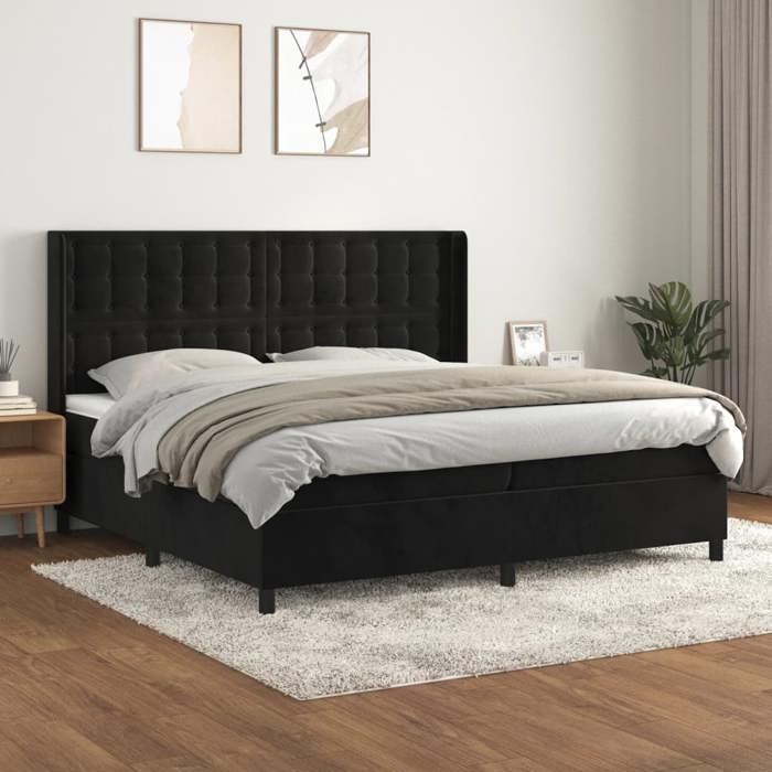 3132941 vidaXL Lit à sommier tapissier et matelas Noir 200x200 cm Velours
