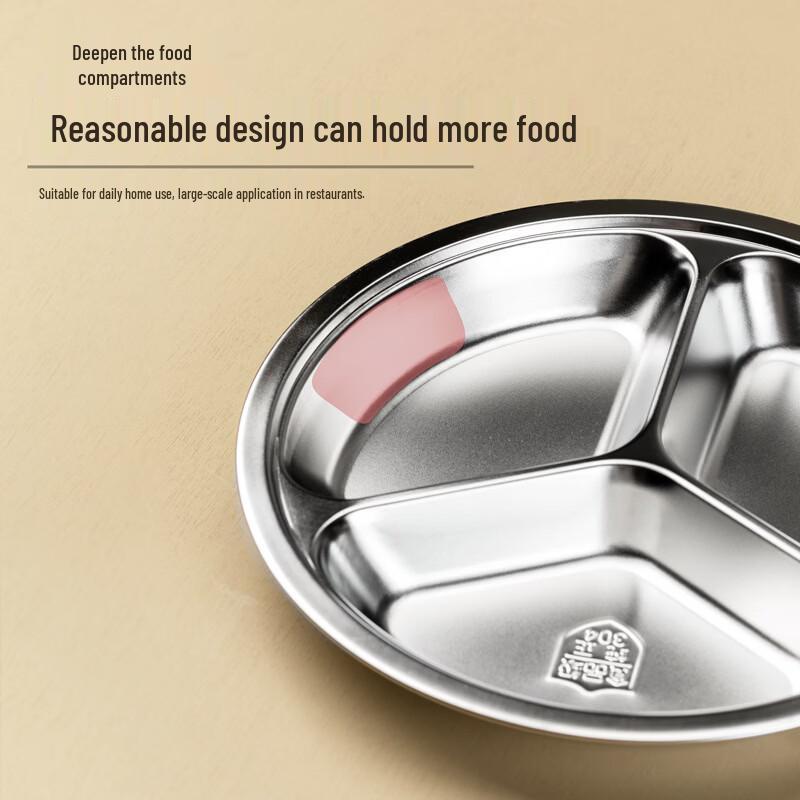 ZISIZ 304 Stainless Steel Divided Round Dining Plate