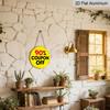 2D Flat, 1pc Round Aluminum Hanging Sign. "90% Coupon Off" Bold Yellow & Black Design. Retro Distressed Clearance Plaque. Ideal for Retail Shop