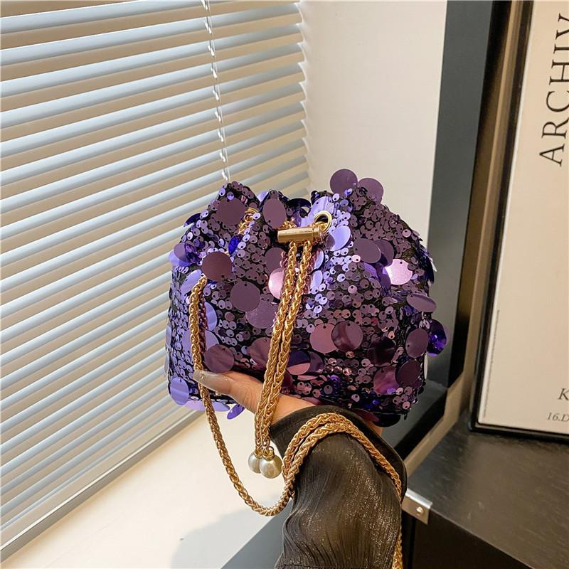 Sequin Chain Bucket Bag Dinner Bag 2025 Summer New Temperament Women's Bag Trendy Fashion Shoulder Bag Messenger Bag