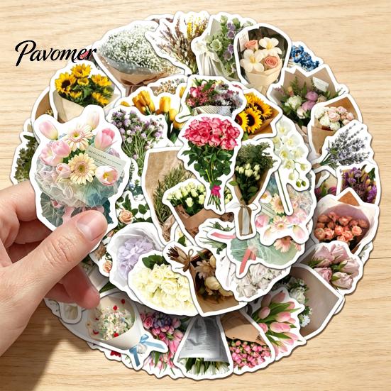 Rose Pattern Stickers 50Pcs Flower Bouquet Decorative Stickers, DIY Scrapbooking Journaling Floral Adhesive Decals Decals, for Water Bottles