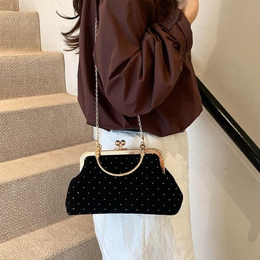 Polka Dot Ladies Evening Clutch Purse Clip Closure Retro Female Handbag Dinner Party