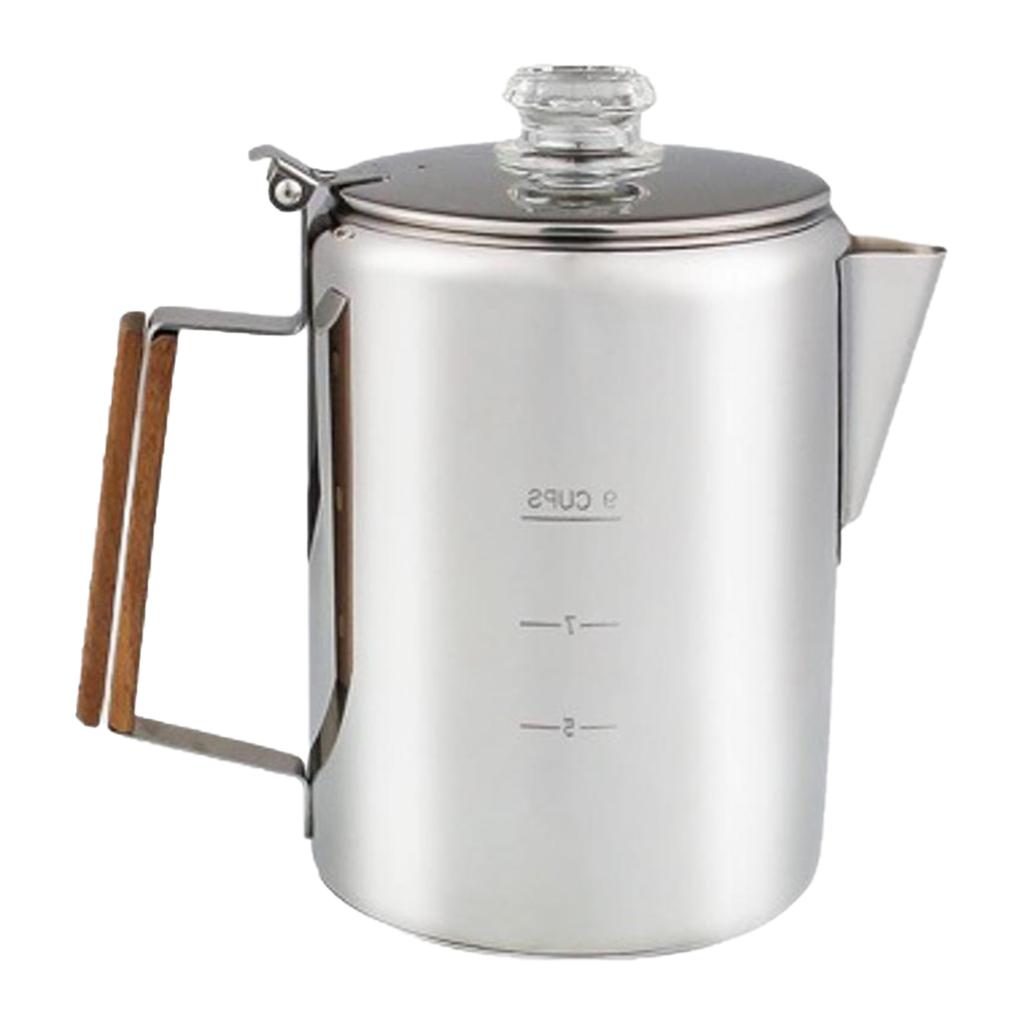 Kaffebryggare i rostfritt stål med skala Kaffekannor i amerikansk stil för camping och hemmabruk Kapacitet 9 koppar Perkolator