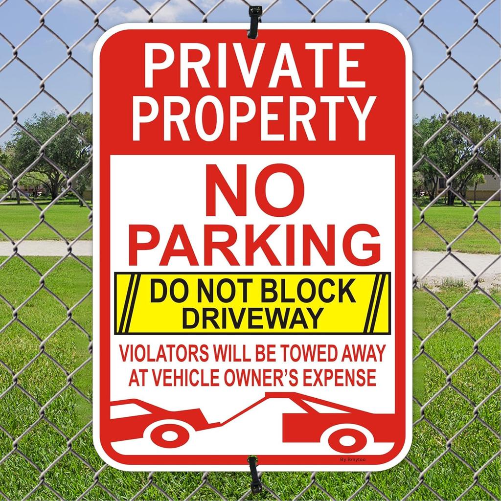 2 Pack Large No Parking Sign, Private Property Sign, Do Not Block Driveway Sign,Violators Will Be Towed Away at Vehicle Owner's Expense, 18" x 12"