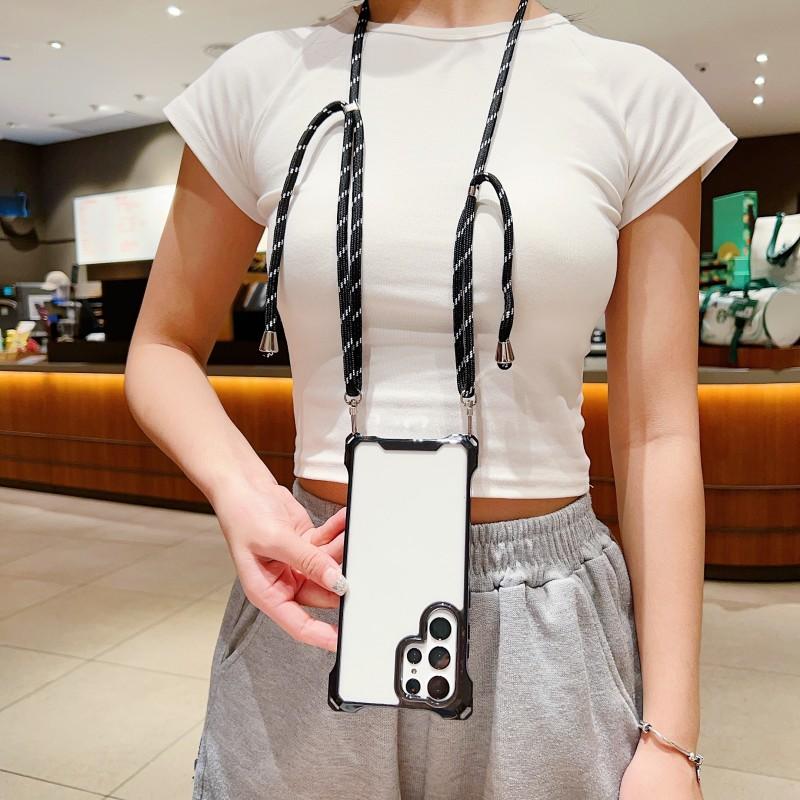 Four Corners Strap Case For Samsung Galaxy S23 Ultra S23 Plus S23Ultra S23Plus S24 Crossbody Cord Lanyard Shockproof Clear Cover