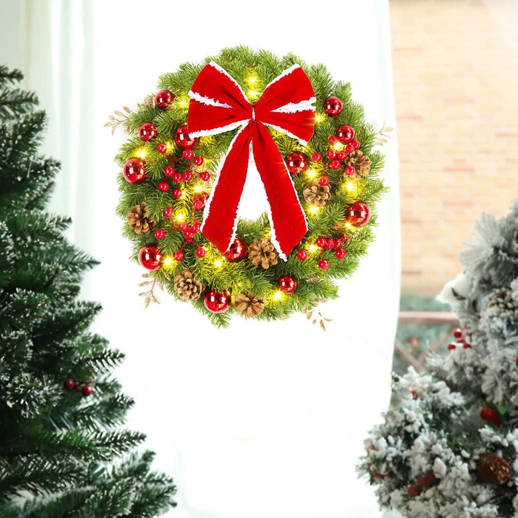 50cm Xmas Wreath Artificial Decorative Front Door Hanging Wreath with Light for Holiday Home Decor Type A