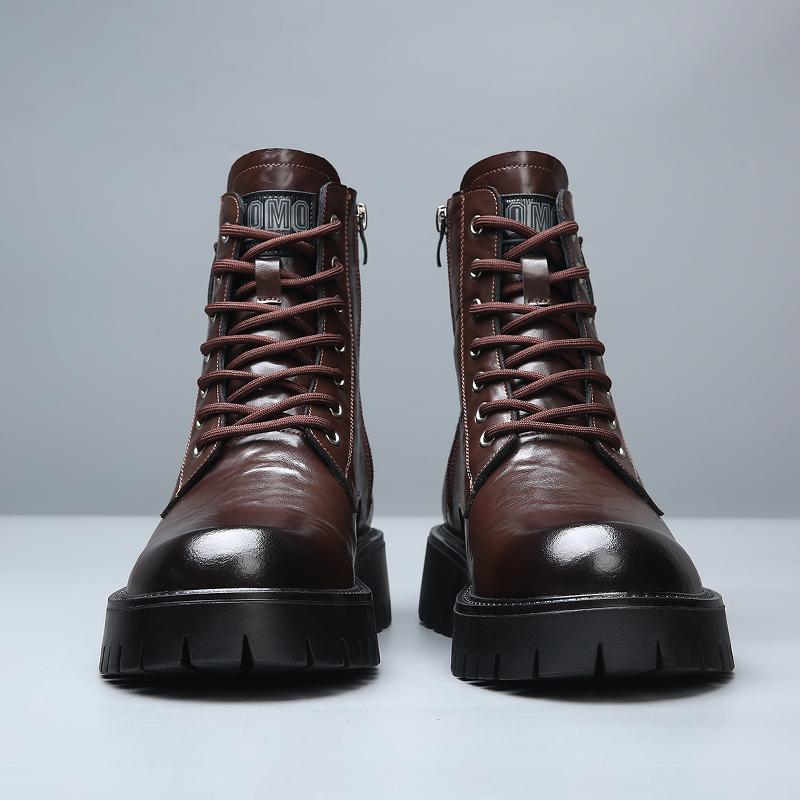 Platforma Eleganckie Proste Męskie Skórzane Botki Wysokie Cholewki Kwadratowy Nosek Brytyjskie Sztyble Chelsea dla Mężczyzn Formalne Biznesowe Luksusowe Buty Jesień