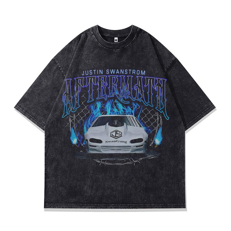 Maßgeschneidertes Digitaler Direktdruck Herren Kurzarm T-Shirt Amerikanischer Retro Racing Reine Baumwolle Lässig Herren und Damen