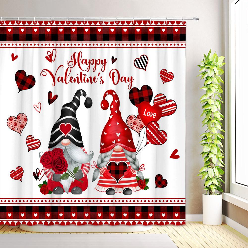 Valentine's Day Shower Curtain Romantic Rose Flower Bike Red Truck Love Hearts Tree Eiffel Tower Home Bathroom Decor With Hooks