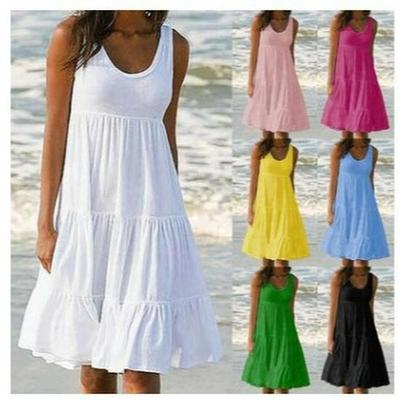 Damen Ärmelloses Rundhals Strandkleid - 7 Farben, 8 Größen, Großes Schwingendes Design