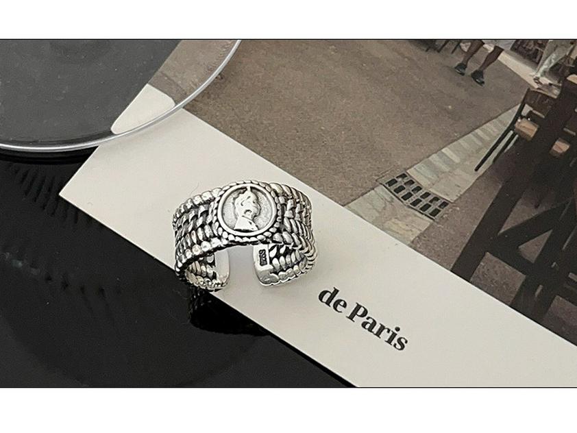 Yinruitai S925 Sterling Silver Wide Band Ring: Women's Retro Fashion Open Finger Ring, Trendy Index Finger Accessory.