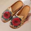 Fashion 2025 Big flower cow leather sandals womens summer cut out mules low heels woman retro luxury slipper sandals lady slip on shoes
