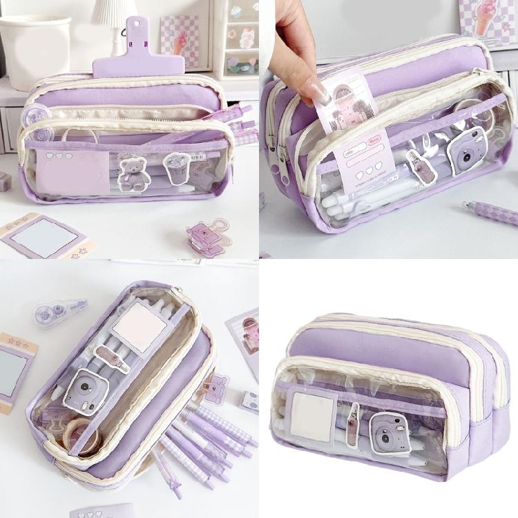 Large Transparent School Bag Case With Reinforced Canvas Material Multiple Pen Slots Compact Carry Students Adults