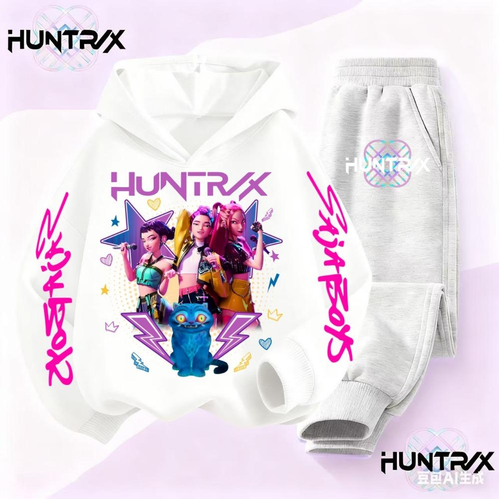 

K-pop Охотники на демонов Huntrix Толстовка Детская мультяшная одежда Толстовки с капюшоном и штаны для девочек Комплект из 2 предметов Одежда для малышей 100