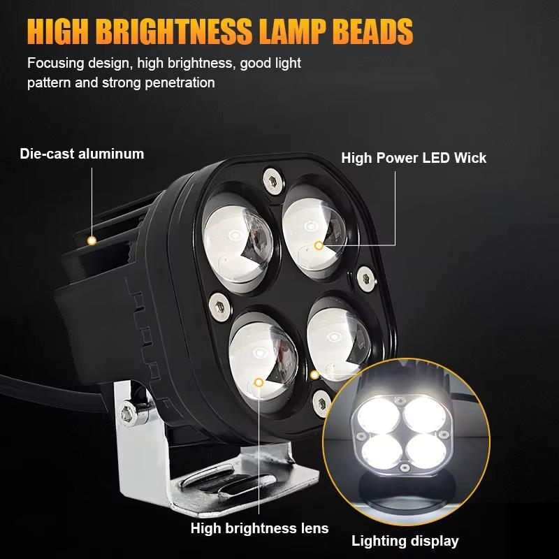 Maidsail 3 Inch 40W 12V LED Work Light 3500K Yellow Spot Beam Square Working Lamp for Car Motorcycle Boat Truck Universal