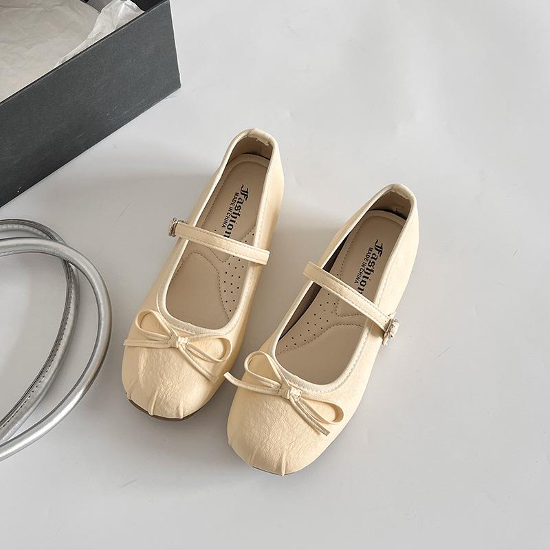 Inner height increase single shoes women's 2025 spring new Korean version grandma shoes elastic band word with bow Mary Jane shoes