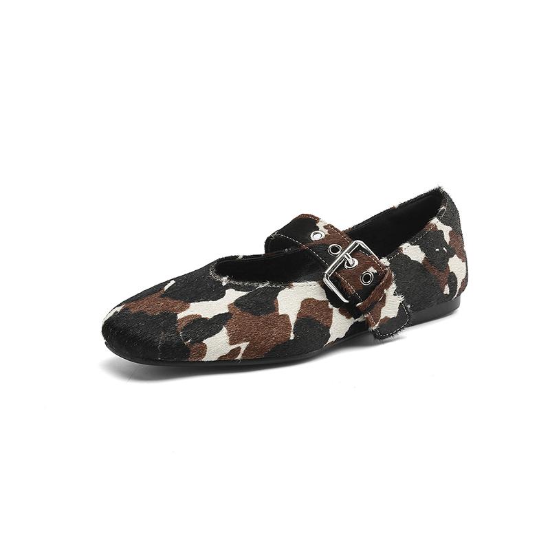 

Мода 2025 Новые Весенние Женские Балетки Квадратный Носок Низкий Каблук Обувь Конский Волос Женская Обувь Лаконичные Леопардовые Мэри Джейн Корова Леопардовый Принт Обувь 43