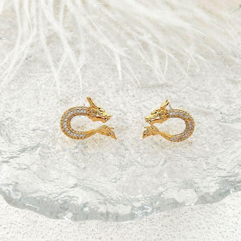 

New Chinese Year Of The Dragon Birthday Year Earrings High-End Personality Chinese Dragon Guochao Earrings Design Earrings золотой