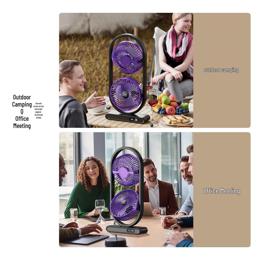 High-Power Dual-Head Desktop Circulation Fan with USB Display for Home, Office, and Camping