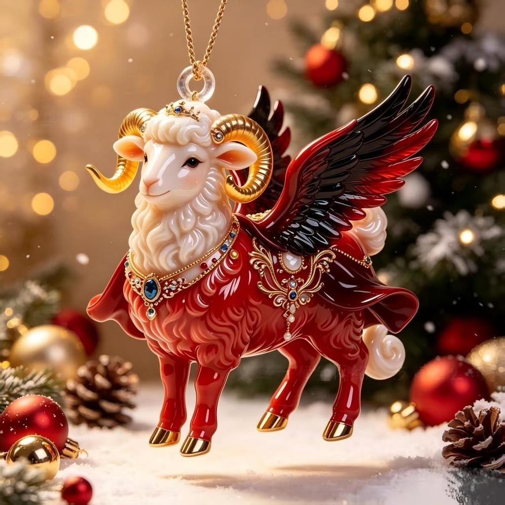 1 Stück Acryl Chinesisches Tierkreiszeichen Ziege Hängender Schmuck Glücksbringend Rot Gold Für Frühlingsfest Heimdekoration