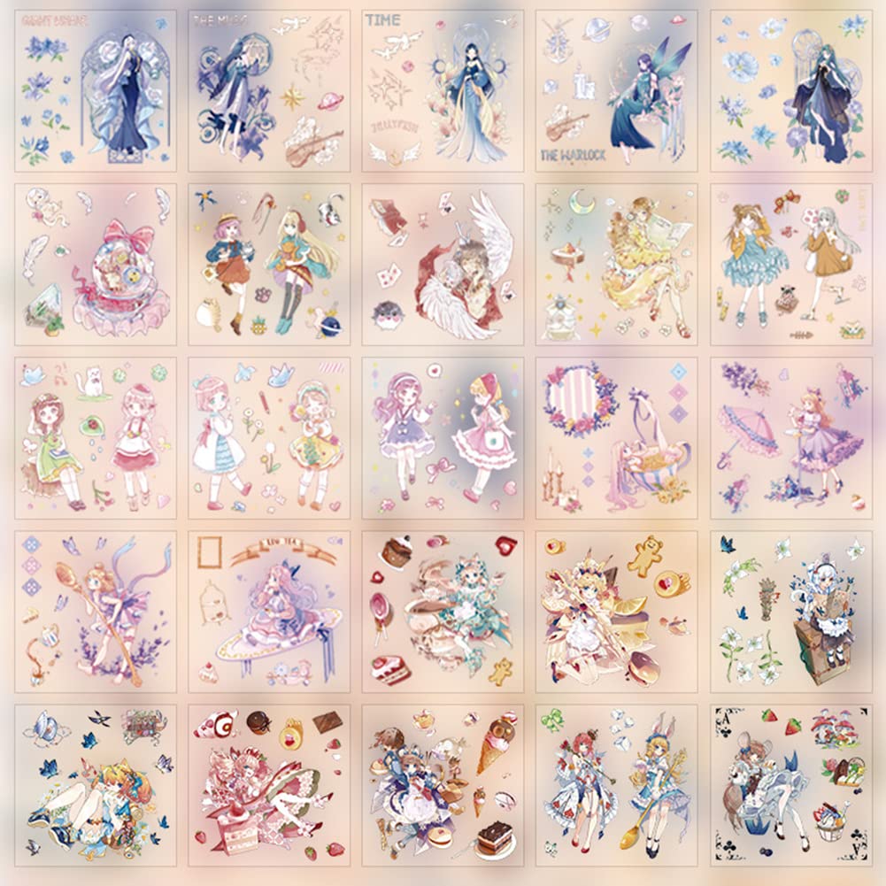 Misaki Planner Cute and Animal Washi Notebook 100 DIY Stickers for and Household Accounting PET 100 Sheets Stickers, Princess, Girl, Flower, Star,