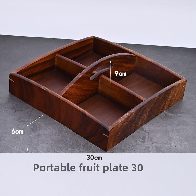 Round Wooden Grid Plate Universal Fruit Gossip Wooden Plate Simple Walnut Plate