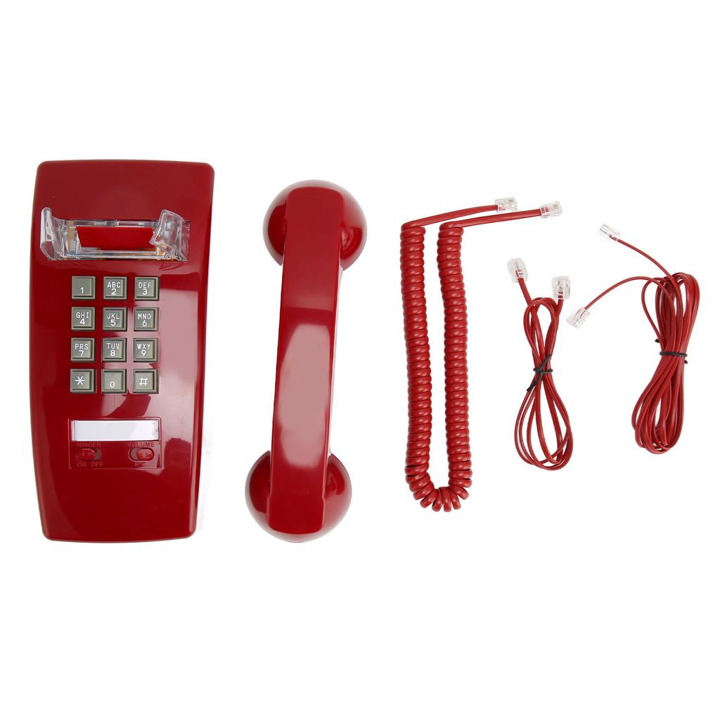 Old Style Retro Wall Phone Waterproof Landline Corded Telephone with Handset Volume Control for Home Hotel Office Red