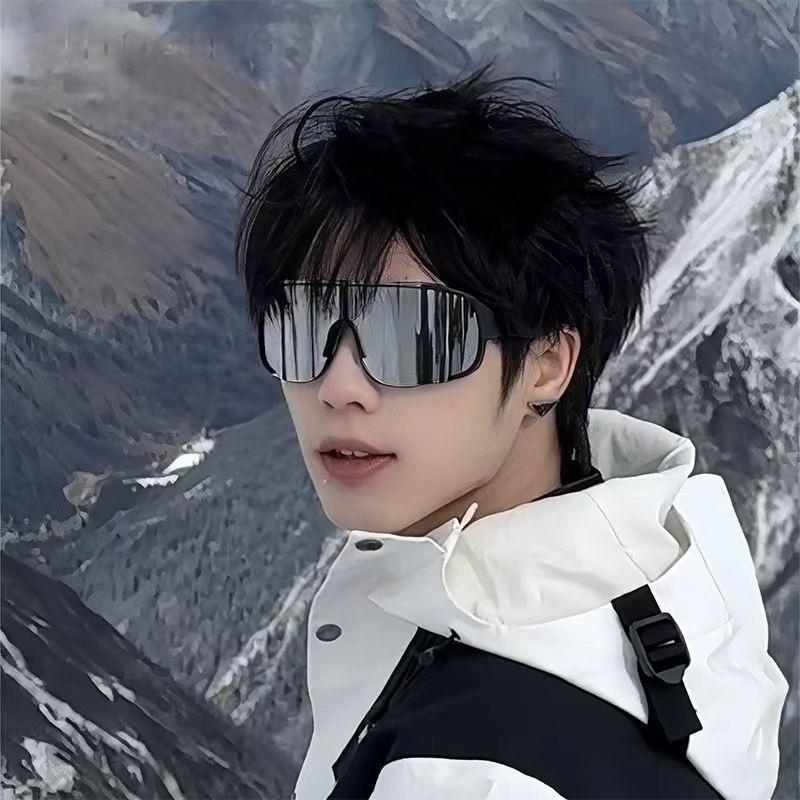 Gafas de sol retro negras mate de gran tamaño, resistentes al viento, para ciclismo, esquí y deportes al aire libre.