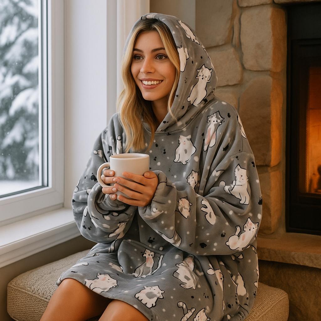 Kocobluza Kot Kotek Oversize Ciepła Bluza Koc Kocyk Z Kapturem Zimowa