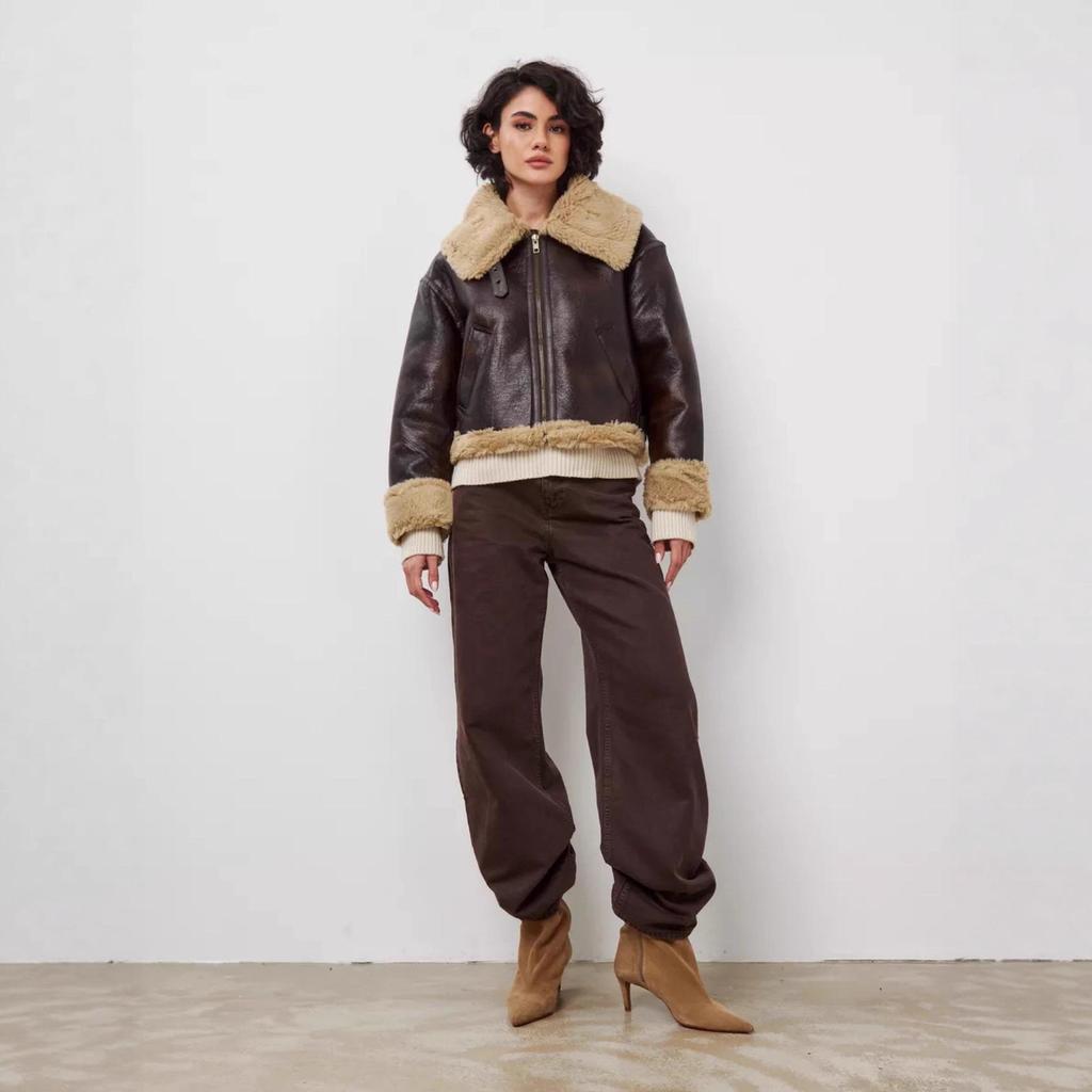 2025 Autumn Trendy PU Leather and Fur Loose Street Jacket