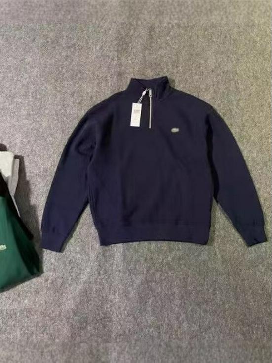 Men's Autumn 2025 Solid Color Embroidered Fish Logo Half-Zip Cotton Sweatshirt with Stand Collar