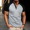 Men Color Block Raglan Sleeve Henley Shirt Short Sleeve Casual Summer Waffle Knit Top