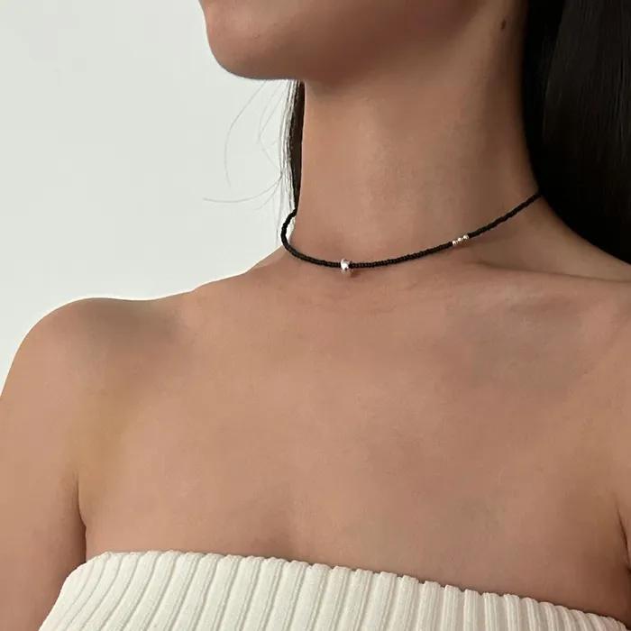 Float-Silver Black Necklace