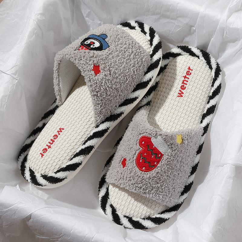 Cotton slippers autumn and winter new indoor home non-slip soft sole cute plush confinement shoes slippers