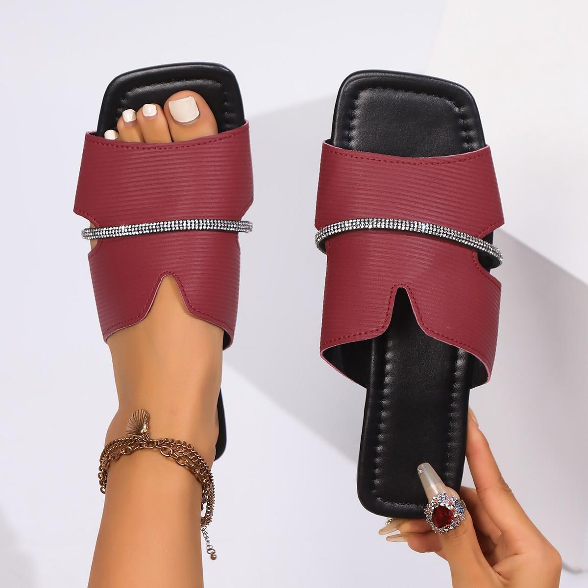 

Large size rhinestone belt fashion slippers women s 2025 summer new wear flat bottom cool slippers women 43 бордовый