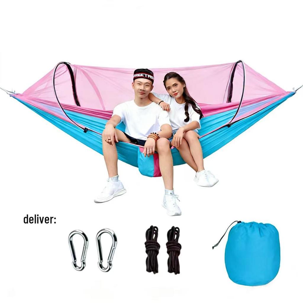 Automatic Quick-Open Mosquito-Proof Hammock with Parachute Cloth for Outdoor Camping (Single/Double)