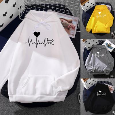 Women's Fashion Casual Long-sleeved Loose Printed Hooded Pullover Sweater Tops