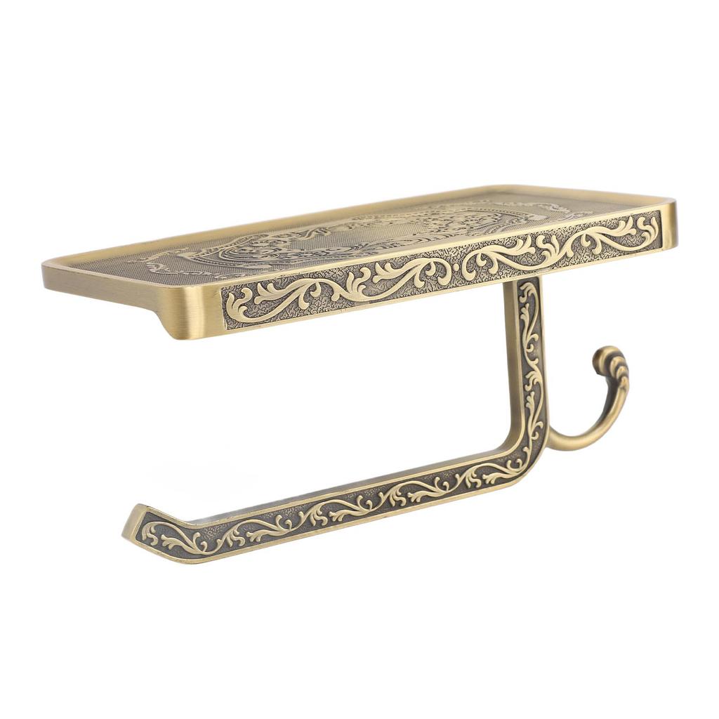 Toilet Paper Holder Multipurpose Retro Elegant Zinc Alloy Double Layer Bathroom Tissue Holder with Shelf for Bathroom A3