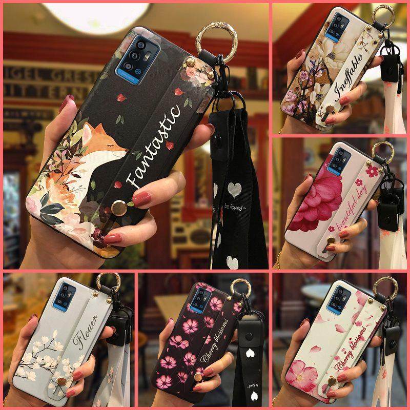 Kickstand Durable Phone Case For ZTE Blade A71/Optus X Swift 5G Back Cover Soft case Flower Fashion Design Lanyard Ring
