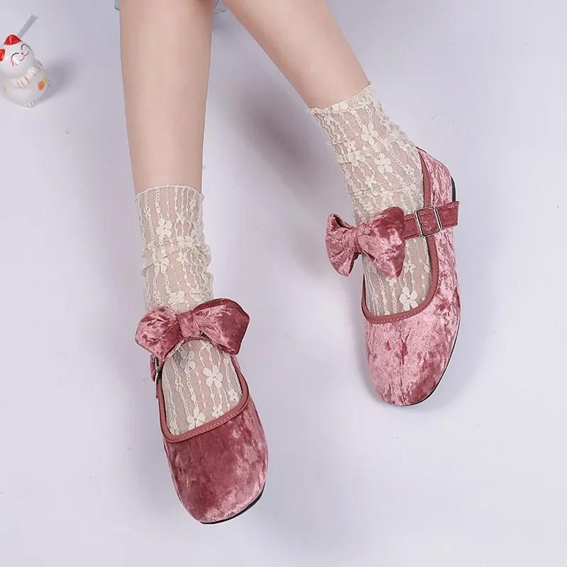 Fashion 2025 New Outdoor Women's Mary Jane Flats Bow Tie Buckle Strap Soft Sole Everyday Plus Size Daily Versatile Comfortable Shoes
