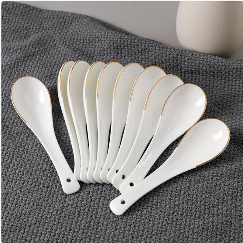 SIFAR Gold Rim Ceramic Small Spoons (8-Pack)