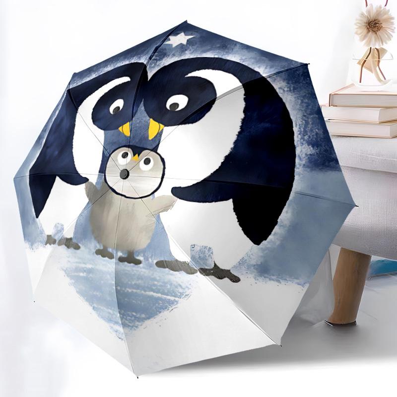 1pc Penguin Moonlight Automatic Folding Umbrella Automatic Open/Close, 8-Rib Durable Frame, Compact Travel Umbrella Suitable004