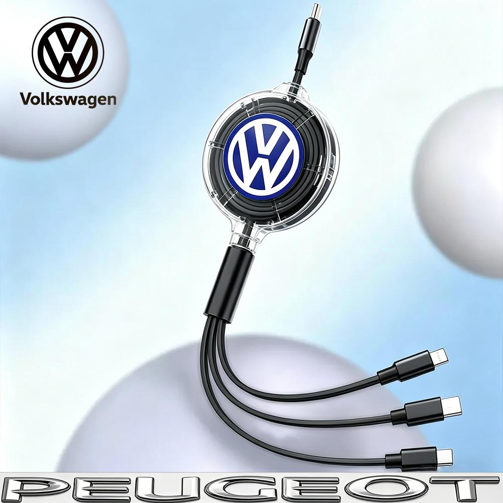 hijk1 3 In 1 Retractable Data USB Cable Charger Fast Wire Charging Cable For VW Golf Tiguan T-Roc Polo Passat ID.4 T-Cross ID.3 Taigo