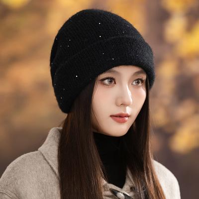 Outdoor Casual Windproof Ear Hat Women's Autumn and Winter Sequined Warm Wool Hat