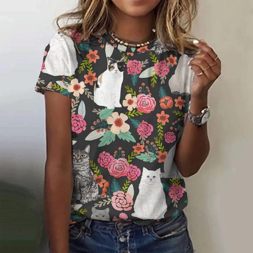 3d Print Abstract Cartoon Cat T Shirts Fashion Ladies Street Hipster Casual Short Sleeve O-Neck Tops Summer Fashion Plus Size Tees