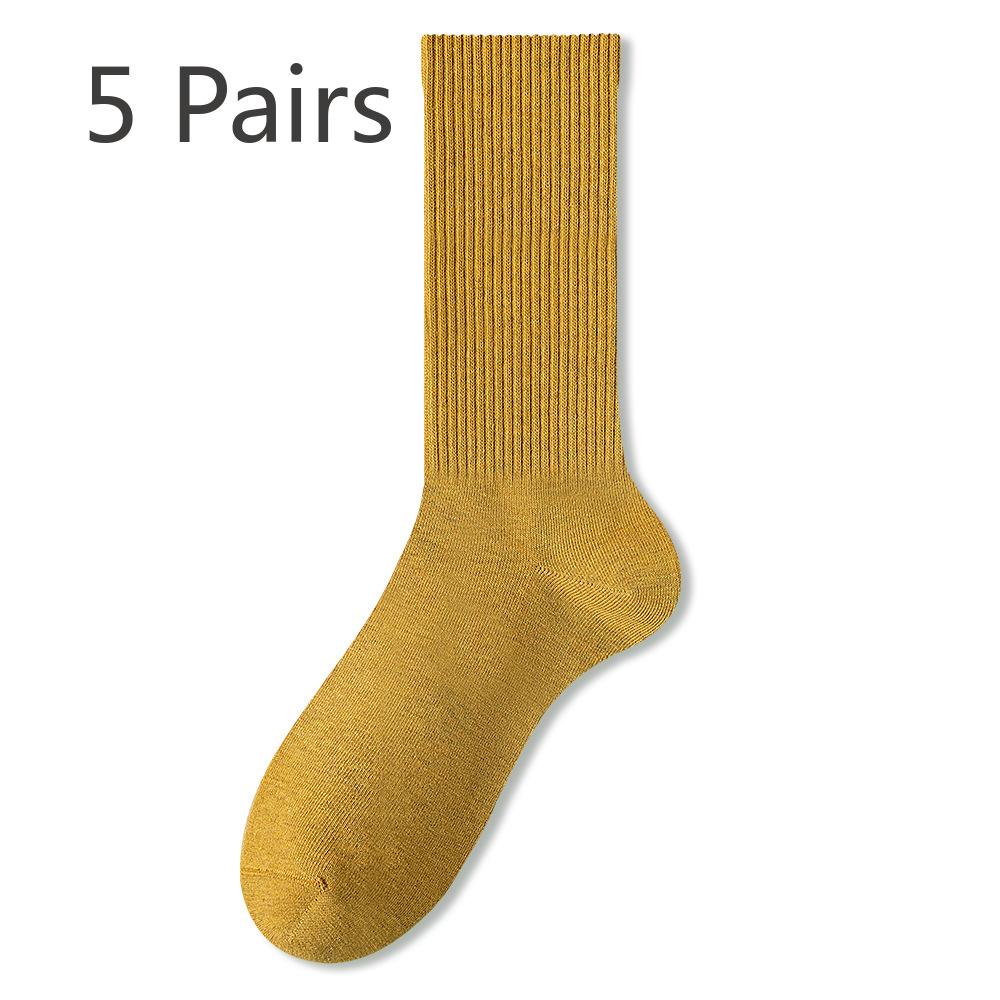 5 Paar Socken Damen Frühling und Herbst Mittelhoch Ohne Naht Schweißableitend Antibakteriell und Deodorant Weiß Baumwolle Lange Socken Sportsocken