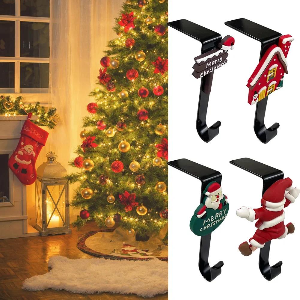 Christmas Stocking Hanger For Mantel Christmas Stocking Holder Hang Ornaments Santa Claus Convenient Hooks Xmas Stocking Holder