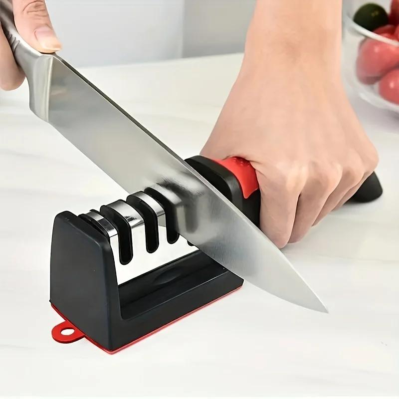 4-Stage Kitchen Knife Sharpener, Handheld Multi-Functional Household Sharpening Tool, Black Knife Sharpening System M