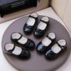 Kids Performance Shoes Black Glossy Students Trendy Girls Flat Shoes with Simple Bow 2025 New Children Leather Shoes Soft Sole
