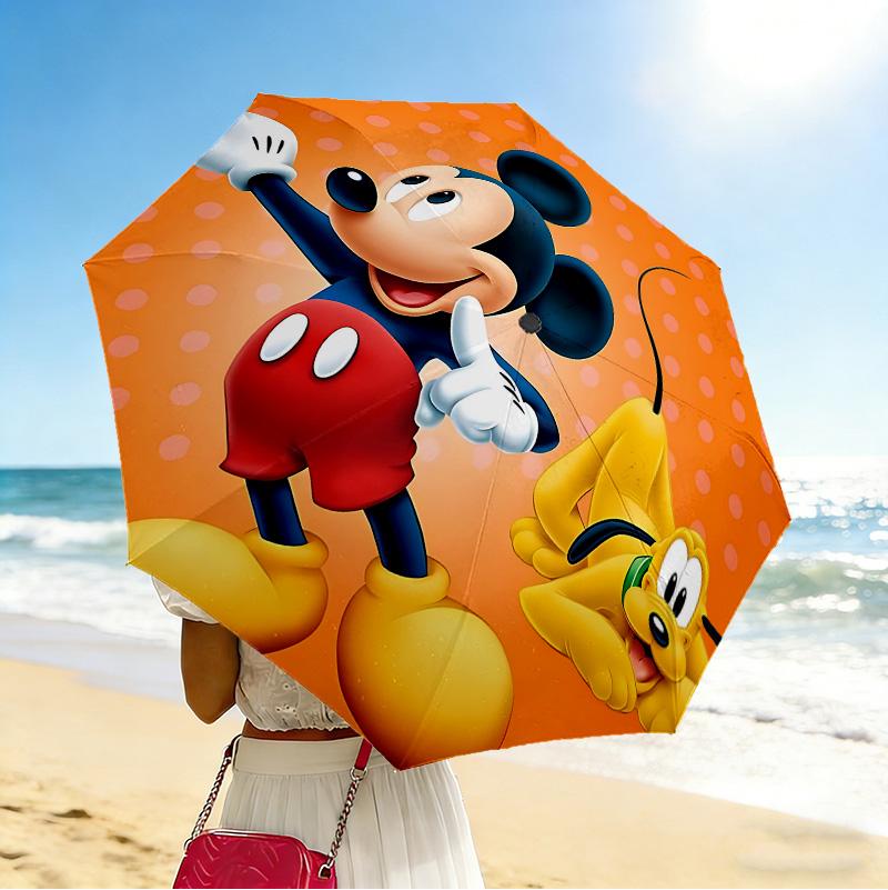 Mickey Pluto 8 Ribs 3Fold Black Glue Uv Protection Umbrella Sun Protection Rainproof Compact Folding Umbrella For Travel Daily Use C924733